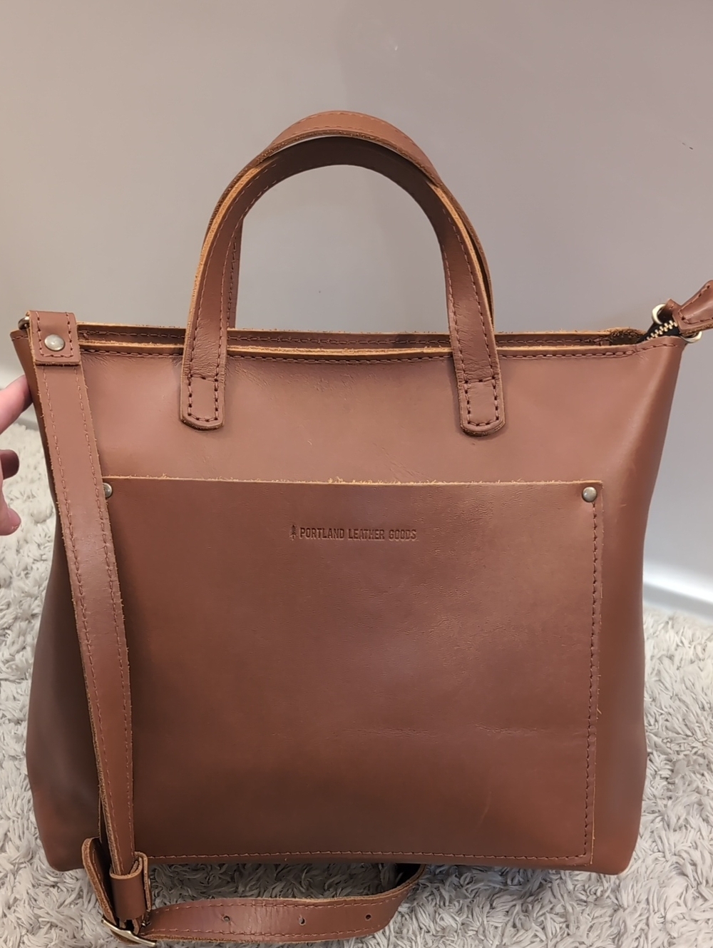 Portland Leather Goods Medium Zip Crossbody Tote Honey